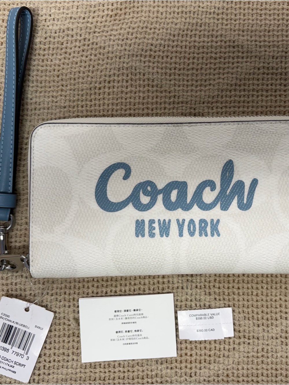 New Coach CZ330 Long Zip Around Wallet Signature Canvas Coach Graphic reg $380